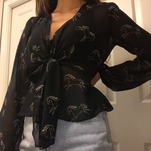 ✨SOLD✨SHEER BLACK BLOUSE HORSE PATTERN